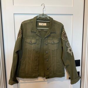 Miss Me Vintage Stylish Olive Embroidered Jean Jacket